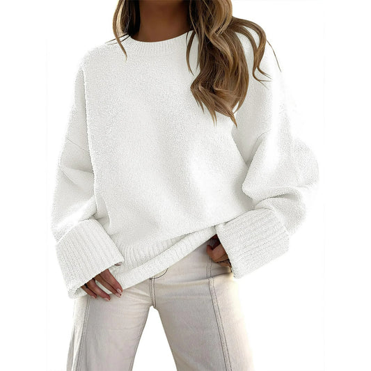 Women's Oversized Crew Neck Long Sleeve Chunky Knit Pullover Sweater